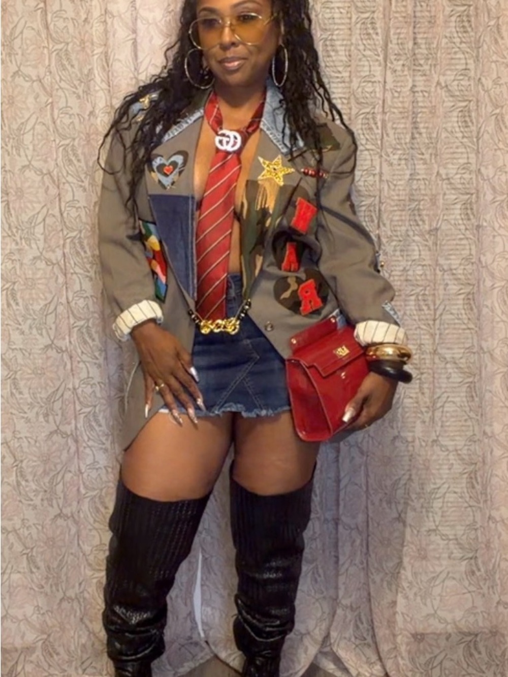 Upcycled Dior Patchwork Brown Blazer with Camouflage & Denim Accents - Picture 12 of 12